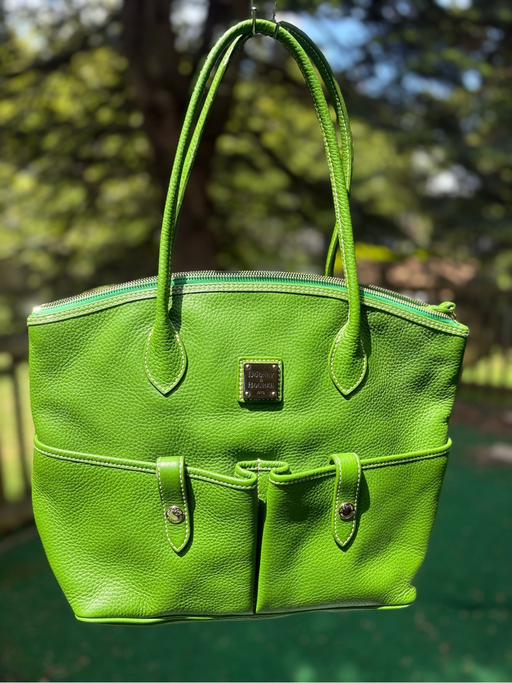 Dooney and Bourke Green Leather Crescent Tote Bag